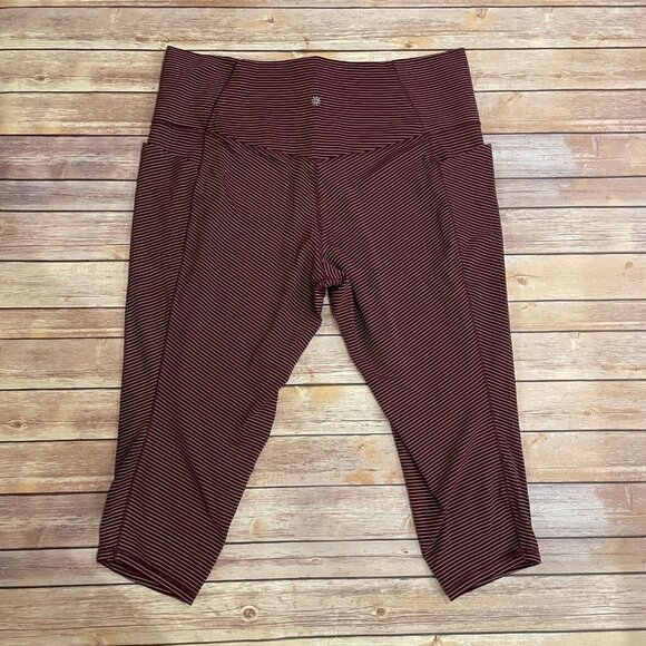 Athleta Salutation Stash Pocket 7/8 Tight Leggings Purple Pink Stripes - Picture 4 of 11